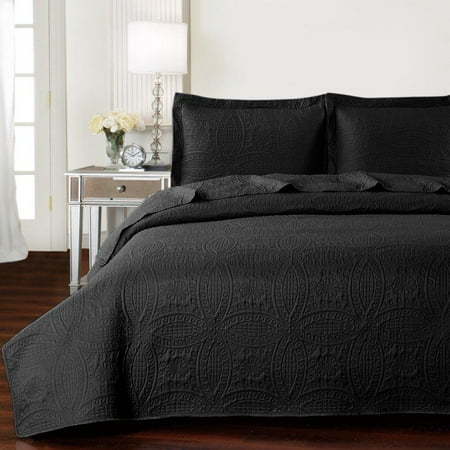 Mellanni Bedspread Coverlet Set Black - Comforter Oversized 3-Piece Quilt Set (King \/ Cal King 
