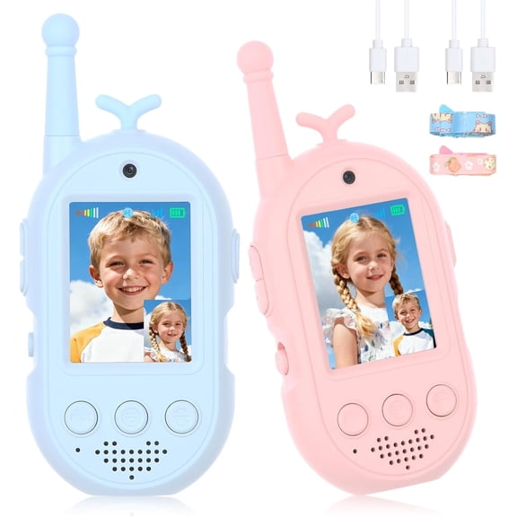 2 Pack Rechargeable Video Walkie Talkies for Kids with Screen Display, Long Range Two-Way Radios for Boys & Girls, Ideal for Outdoor, Camping, Ages 3-12