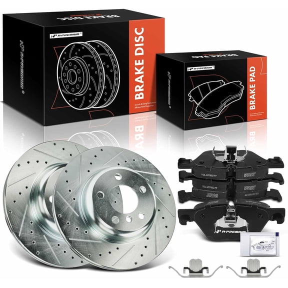 A-Premium 12.99 inch (330mm) Front Drilled and Slotted Disc Brake Rotors   Ceramic Pads Kit Compatible with Select BMW Models - 528i 2011-2016, 528i xDrive 2012-2016, 6-PC Set