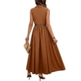 thumbnail image 6 of Women Sleeveless Collared Shirt Maxi Dress, Button Front Waist Belted Wrap Long Dress, Solid Color Slim Fit Casual Commuter Sundress Brown XXL(XXL), 6 of 8