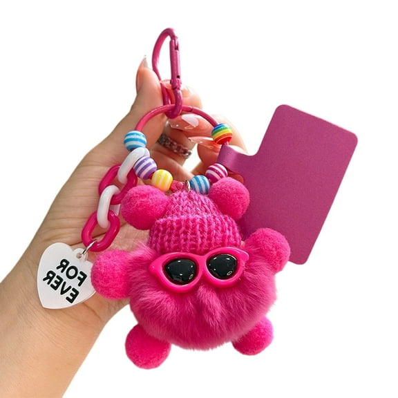 Cute Plush Keychain with Knit Hat,Furry Cartoon Plush Doll Pendant With Sunglasses,Purse Backpack Soft Charms Key Chain for Women or Girls Bags,Car Keys,Ladies Handbag Wallet Decoration