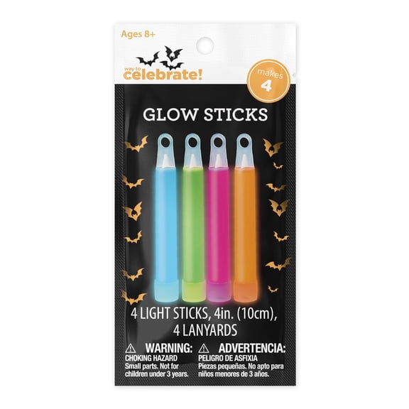Glow Stick Party Favors, Primary Multicolor, 4", 4 Count, Halloween by Way To Celebrate
