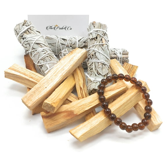 4" White Sage (4) And Palo Santo Smudge Stick/Wood (9) With Bead Bracelet