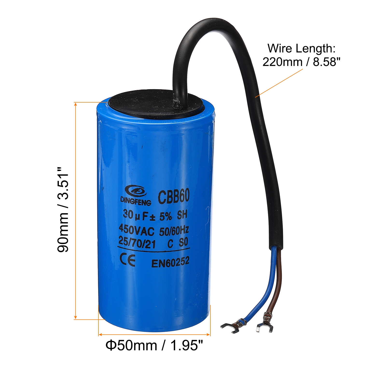 CBB60 30uF Running Capacitor, 3pcs AC 450V 2 Wires 50/60Hz Cylinder 90x50mm for Motor Start - image 2 of 5