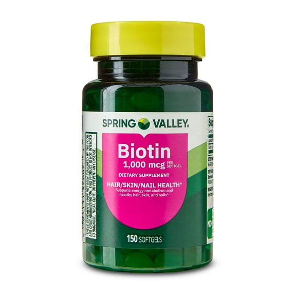 Spring Valley Biotin Dietary Supplement Softgels for Hair/Skin/Nails Health, 1,000 mcg, 150 Count