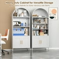 thumbnail image 5 of Gaeanet 73" H Metal Arched Bookcase with 2 Doors, 5-Tier Arched Cabinet , Modern Farmhouse Bookshelf with 2 Adjustable Shelves, Kitchen Pantry Cabinet for Living Room,White,Assembly Required, 5 of 6
