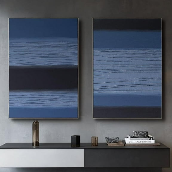 Luvia Black And Blue 2 Piece Set Calm Art, Black And Blue Heavy Textureblack And Blue Abstract Art, Living Room Decor, Modern Wall Decor Set 2 Prints 8x12 UNFRAMED