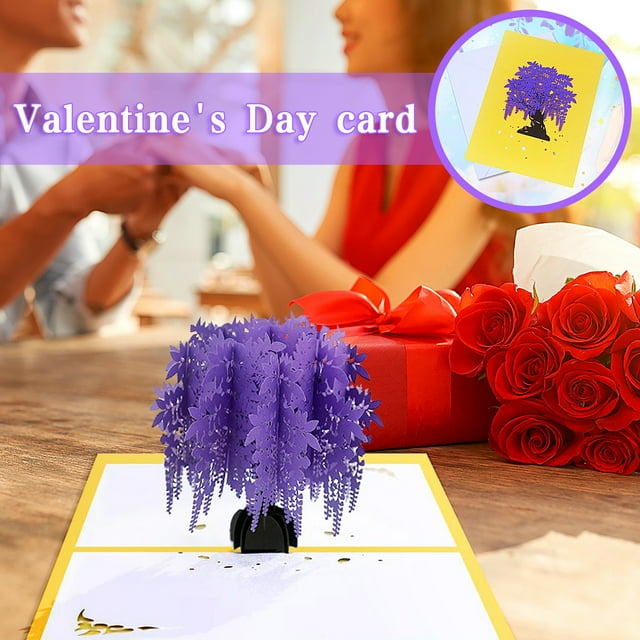 TIMIFIS Valentines Day Cards Hollow Paper Carved Wisteria Flower Stereo Greeting Card —Spring