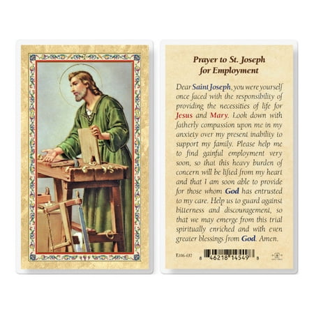 

St. Joseph - Employment Prayer Gold-Stamped Laminated Catholic Prayer Holy Card with Prayer on Back Pack of 25