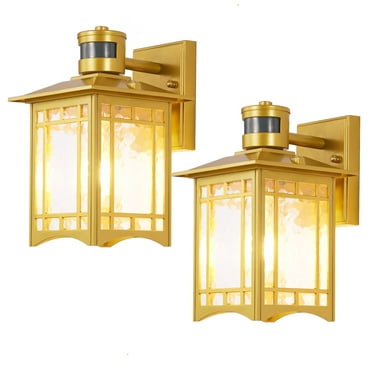 XANGQAN 2 Pack Motion Sensor Outdoor Lights, Dusk to Dawn Lighting, LED Exterior Light Fixture, Anti-Rust Lantern for Front Porch, Waterproof Golden Outdoor Wall Sconce for House, Garage, Patio