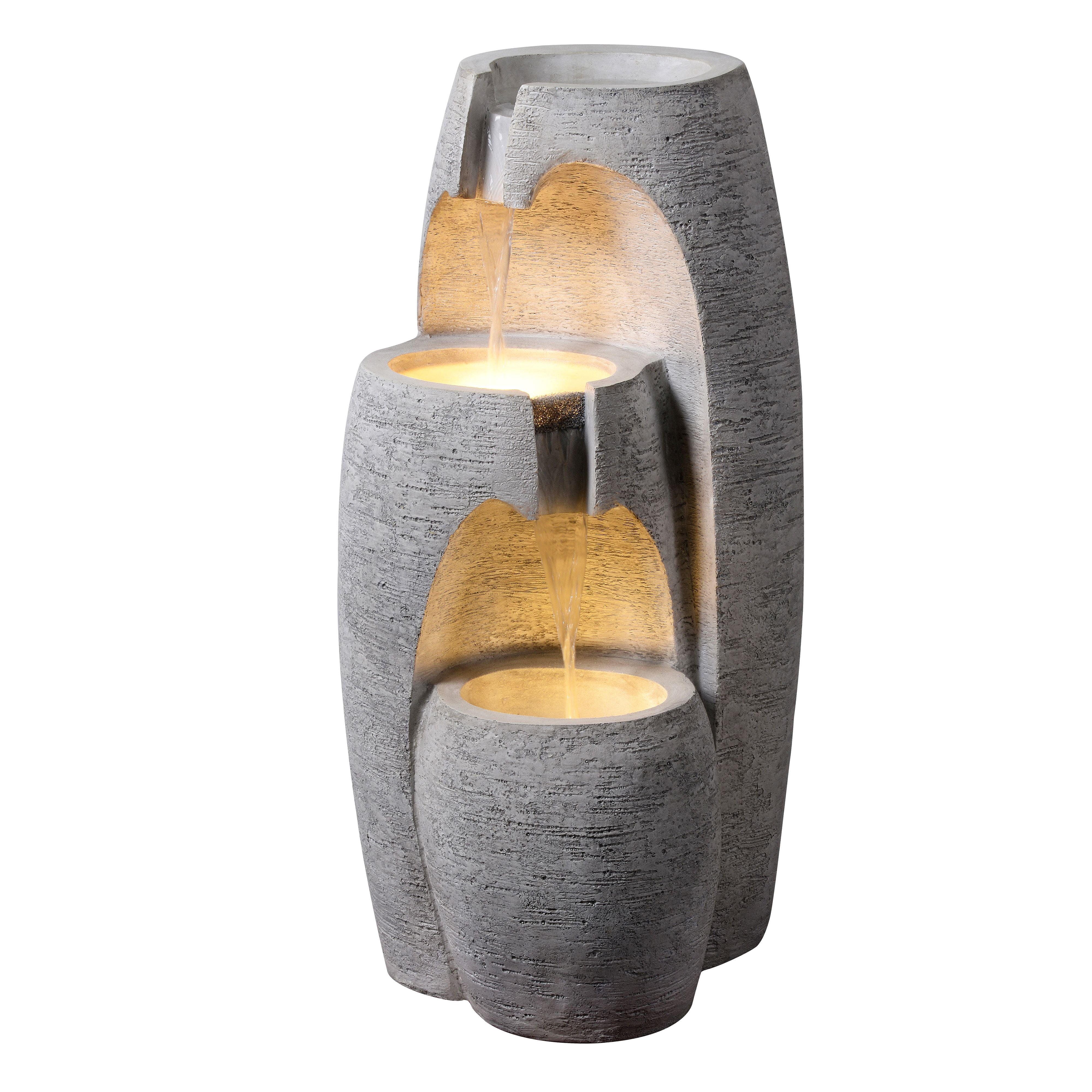 Teamson Home 3-Tier Cascading Urn Outdoor Water Fountain, Warm Glow Lighting with Adjustable Flow & Electric Pump, Gray
