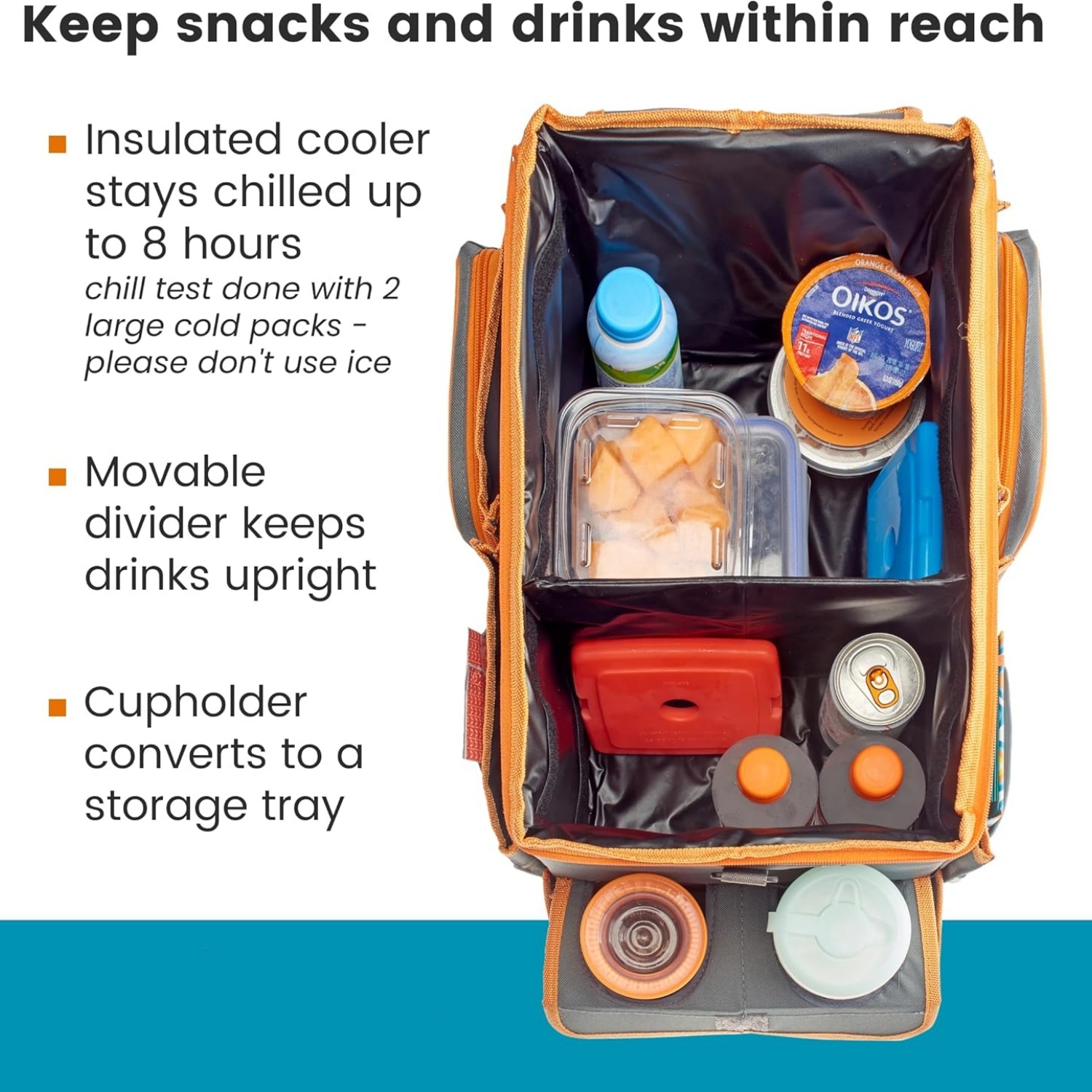 Car Organizer With Cooler - Back Seat Organizer for Kids or Front Seat Organizer for Drivers with Cup Holder Bin, Tray Top and Storage Pockets