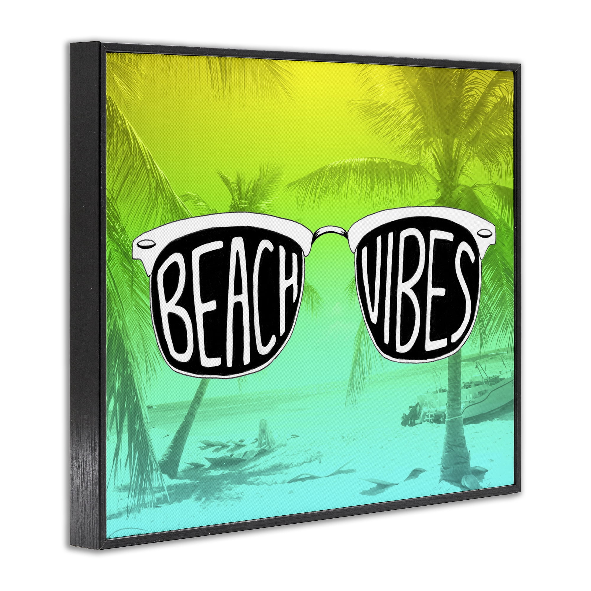 Stupell Industries Beach Vibes Sunglasses Typography Painting Black Framed Art Print Wall Art, 20 x 16
