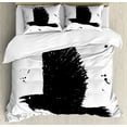thumbnail image 1 of Black Crow Duvet Cover Set King Size, Grunge Hand Drawn Ink Sketch of Flying Bird Gothic Art Paint Drops, Decorative 3 Piece Bedding Set with 2 Pillow Shams, Charcoal Grey and White, by Ambesonne, 1 of 3