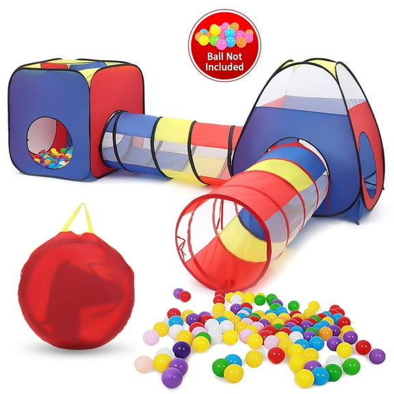 4 in 1 Kids Play Tent, Pop up Play Tent with Play Tunnels and Ball Pit, Collapsible Children Play Tent Toy for Boys & Girls, Indoor & Outdoor Playhouse, Ideal Gift for Children