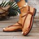thumbnail image 4 of Sandalias Planas con Correas de Tobillo Sandalias Redondas Del Dedo Del Pie con Hebilla Ajustable de Verano, Zapatos Casuales de las Mujeres, 4 of 9