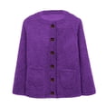 thumbnail image 3 of HAPIMO Winter Soft Fleece Jacket Cardigan for Women Pocket Casual Elegant Teen Girls Solid Color Fashion Holiday Outwear Clothing Long Sleeve Open Front Button Purple XXXXL, 3 of 3