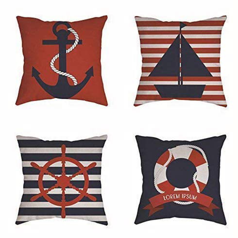 Throw Pillowcase Cover Cushion Case, Outdoor Pillows Nautical Theme