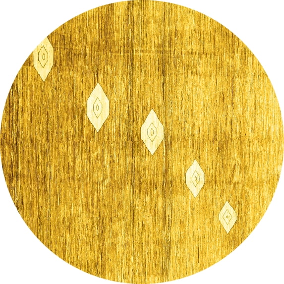 Ahgly Company Machine Washable Indoor Round Abstract Yellow Contemporary Area Rugs, 7' Round