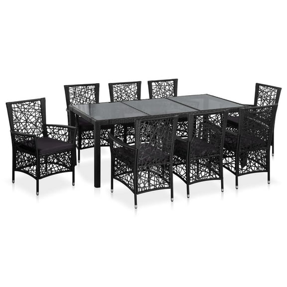 vidaXL 9 Piece Patio Dining Set Poly Rattan Black