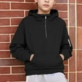 thumbnail image 2 of BFHHYA Boys (5-14Y) Quarter-Zip Hoodie Raglan-Sleeve Pullover Long Sleeve Solid Color Casual Sweatshirt with Pockets, for Family Hikes, 2 of 8
