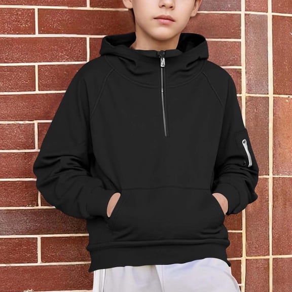 Xdegoge Half Zip Sweatshirt for Boy Long Sleeve Hooded Sweatshirts Casual Loose Outdoor Pullover with Zipper Pockets Back to School Casual Outfits