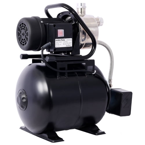 black 1.6 HP Shallow Well Pump with 5-Gallon Pressure Tank, Automatic Garden & Irrigation Water Pump, Stainless Steel Head, 1000 GPH, for Home Lawn Farm