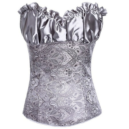 YOTMKGDO Corset Tops  Bustier Bra Zip up for Women Shapewear Lingerie Lace Waist Push up Bodysuit  Camisole Panty 2 Piece Gray M