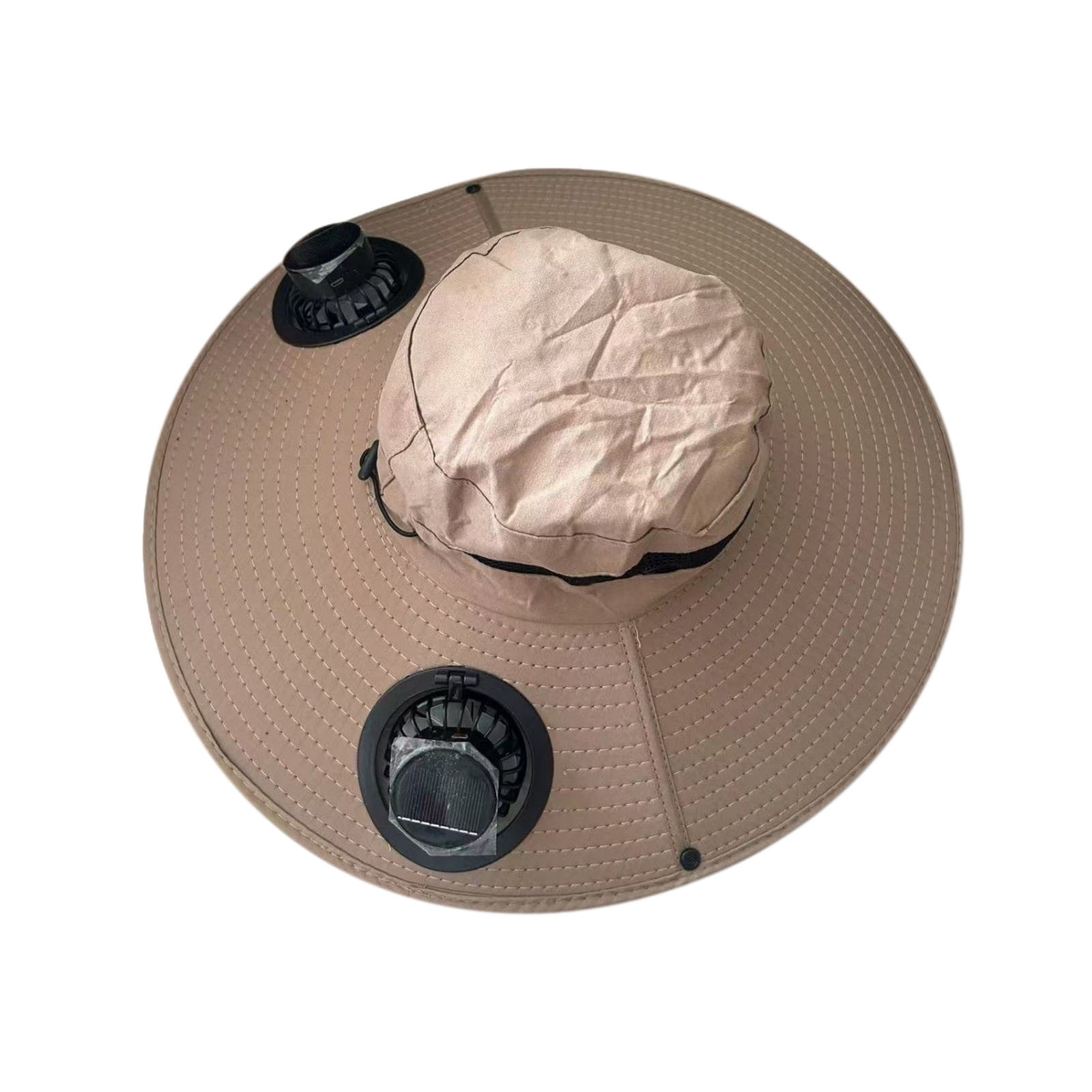 Hat With Fans Solar Power,Wide Brim Solar Fan Hat,Fishing Hat with Solar Fan,Solar Fan Hat Upf51+,Fan Hat with Fan Built in,USB Rechargeable(Khaki Gift:White Ice Sleeve 20in)from ANMUYUM