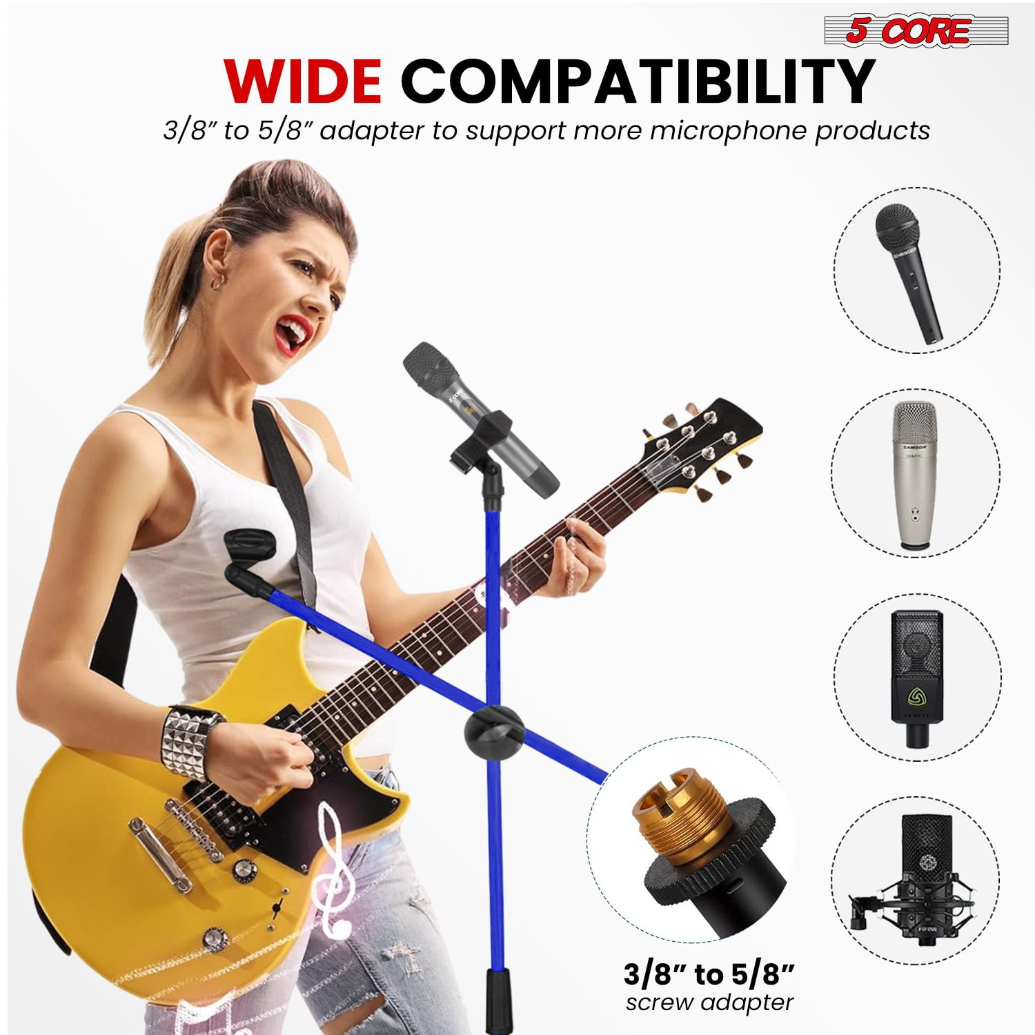 5 Core Mic Stand Floor Height Adjustable Tripod Microphone Stands w Extending Telescoping Boom Arm - MS DBL G Dark Blue