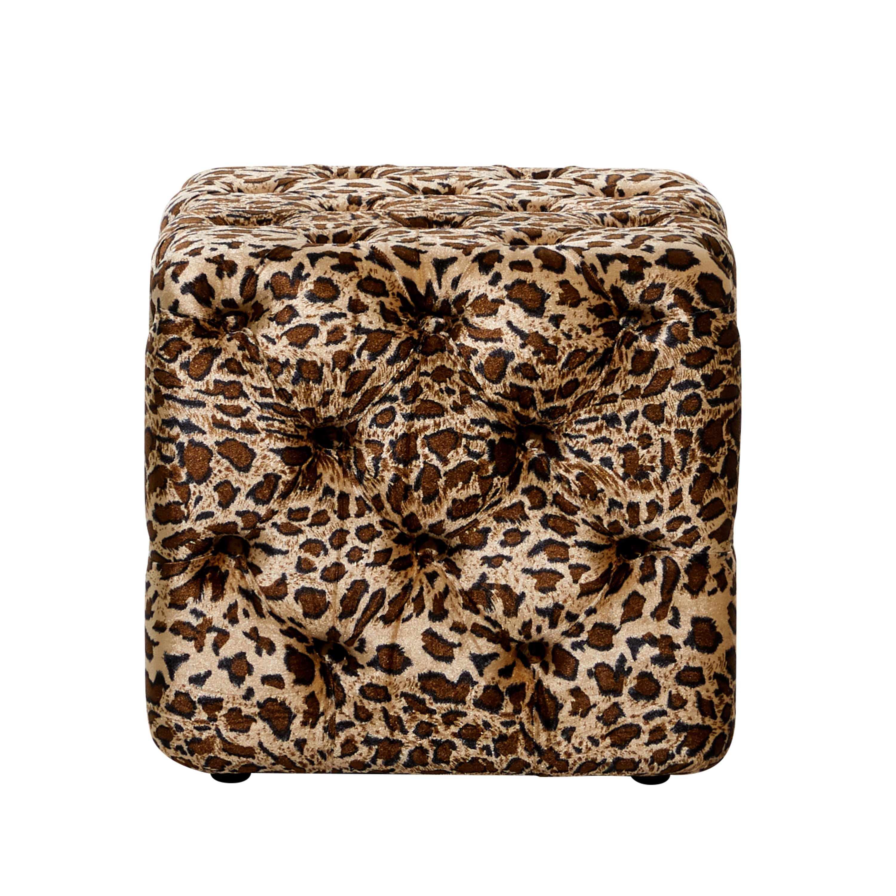 DecMode 18" x 19" Brown Cotton Leopard Print Ottoman, 1-Piece