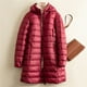thumbnail image 4 of Chaqueta ligera y fina con capucha desmontable para otoño e invierno, abrigo ajustado de talla grande y largo medio para mujer, 4 of 6