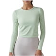 thumbnail image 2 of Clearance Mrasaso Long Sleeve Crop Workout Tops for Women Slim Basic Athletic Tee Shirts Cropped Running Gym Yoga Shirts, 2 of 7