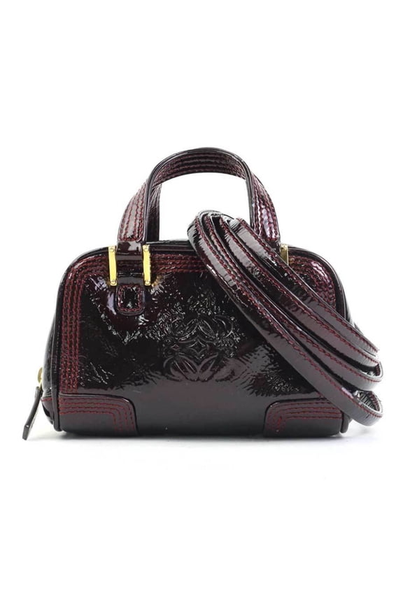 Pre-Owned LOEWE Amazona Micro Mini Shoulder Bag, Patent Leather, Burgundy, Gold, Women's,...