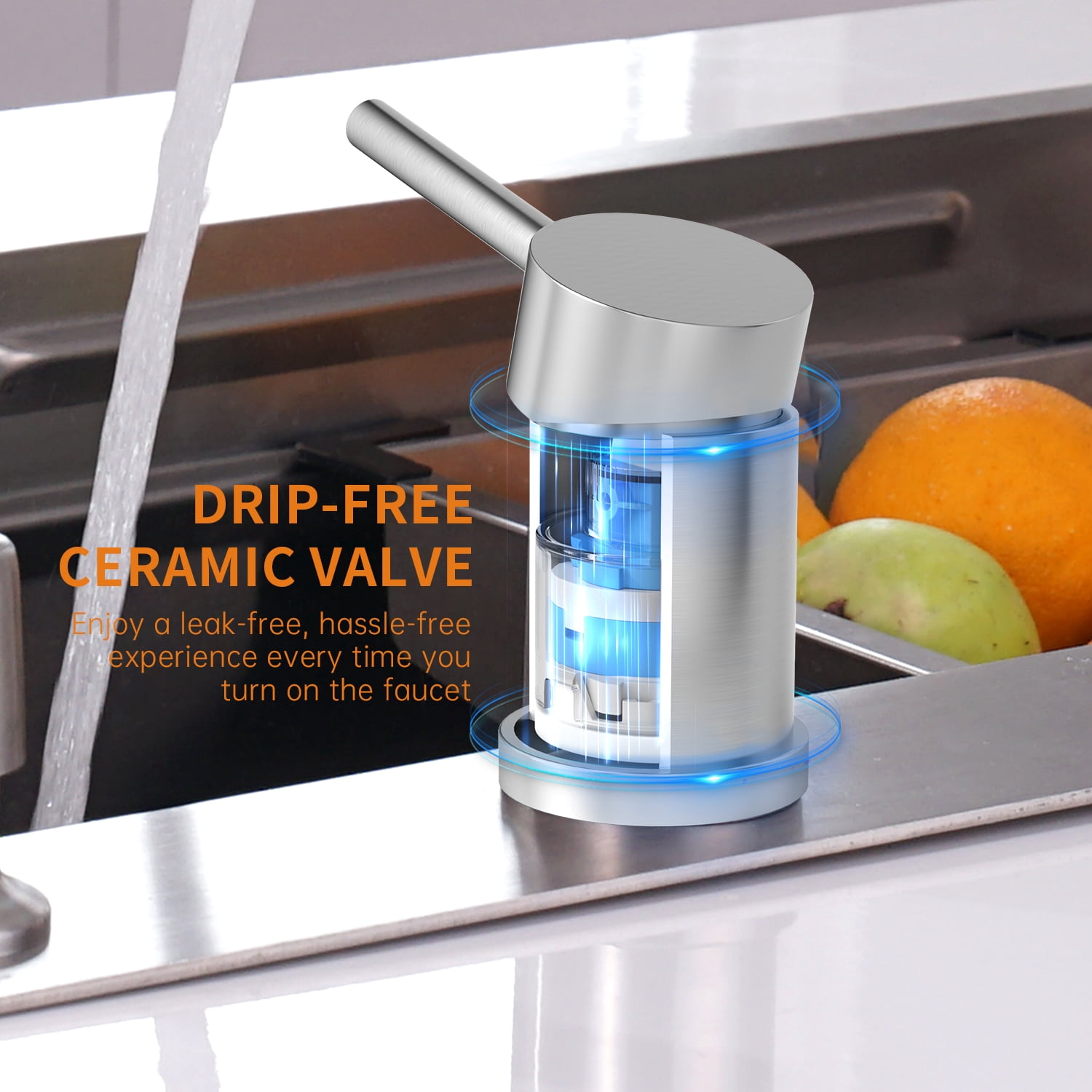 APPASO 3-Hole Kitchen Sink Faucet with Single Handle and Soap Dispenser, Stainless Steel High Arc Kitchen Faucet.