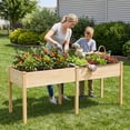 thumbnail image 3 of Costway Outdoor Raised Garden Bed with Legs 73x23x30in Wood Planter Box with Divider Panel Beige, 3 of 8