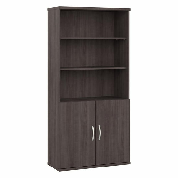 Studio A Tall 5 Shelf Bookcase with Doors in Storm Gray - Engineered Wood