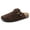 Dark Brown, variant on Women's Suede Clogs Mens Leather Mules Comfort Cork Footbed Antislip House Sandals Arch Support Potato Shoes with Adjustable Buckle