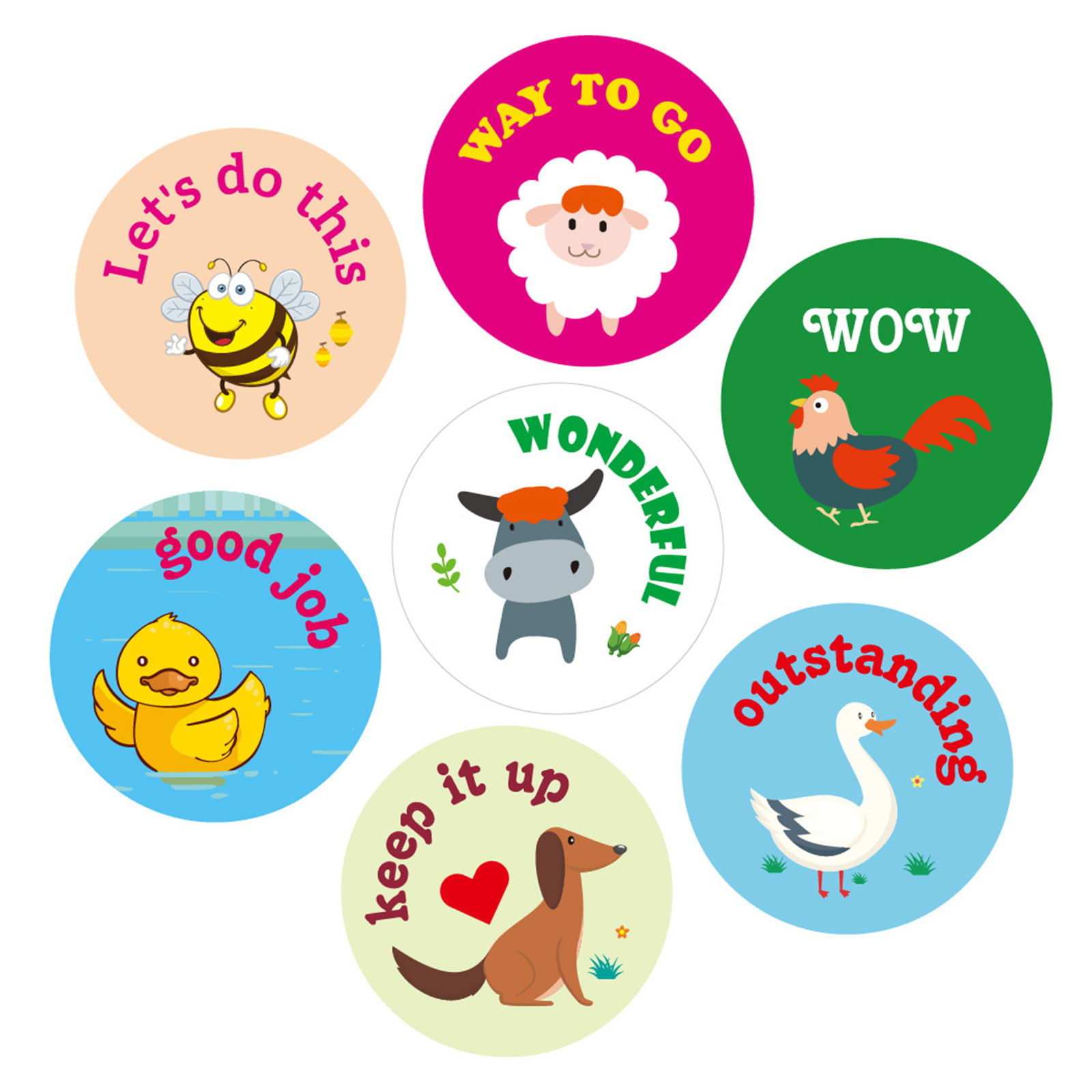 Cute Animal Reward Sticker Incentive Sticker Positive Words Sticker Paper  Roll Diameter 38mm for Kid Teacher School Supplies 