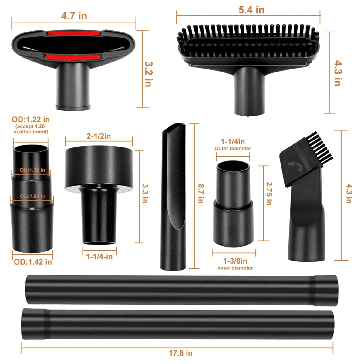 Universal Vacuum Attachment Kit, Universal Vacuum Attachments & Brushes 1.25 Inch Vacuum Hose Adapter Wet Dry