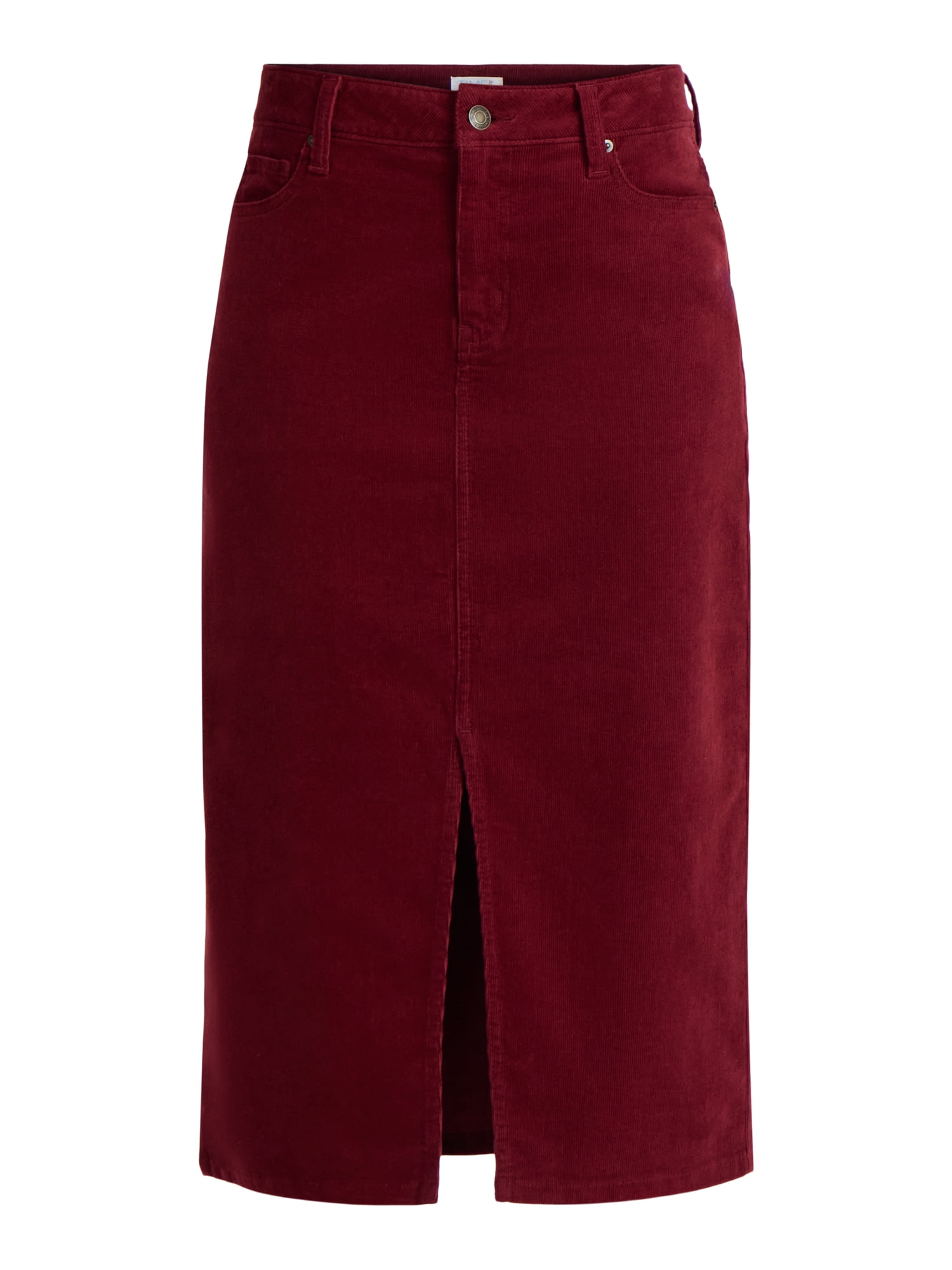 Time and Tru Women's Corduroy Midi Skirt with Front Slit, Sizes 0-20