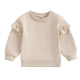thumbnail image 6 of Nwiuh Toddler baby Girls Ruffle Sleeve Sweatshirt 6 Months-4 Years Solid Color Crewneck Cotton Pullover (Beige, 6-12 Months), 6 of 6