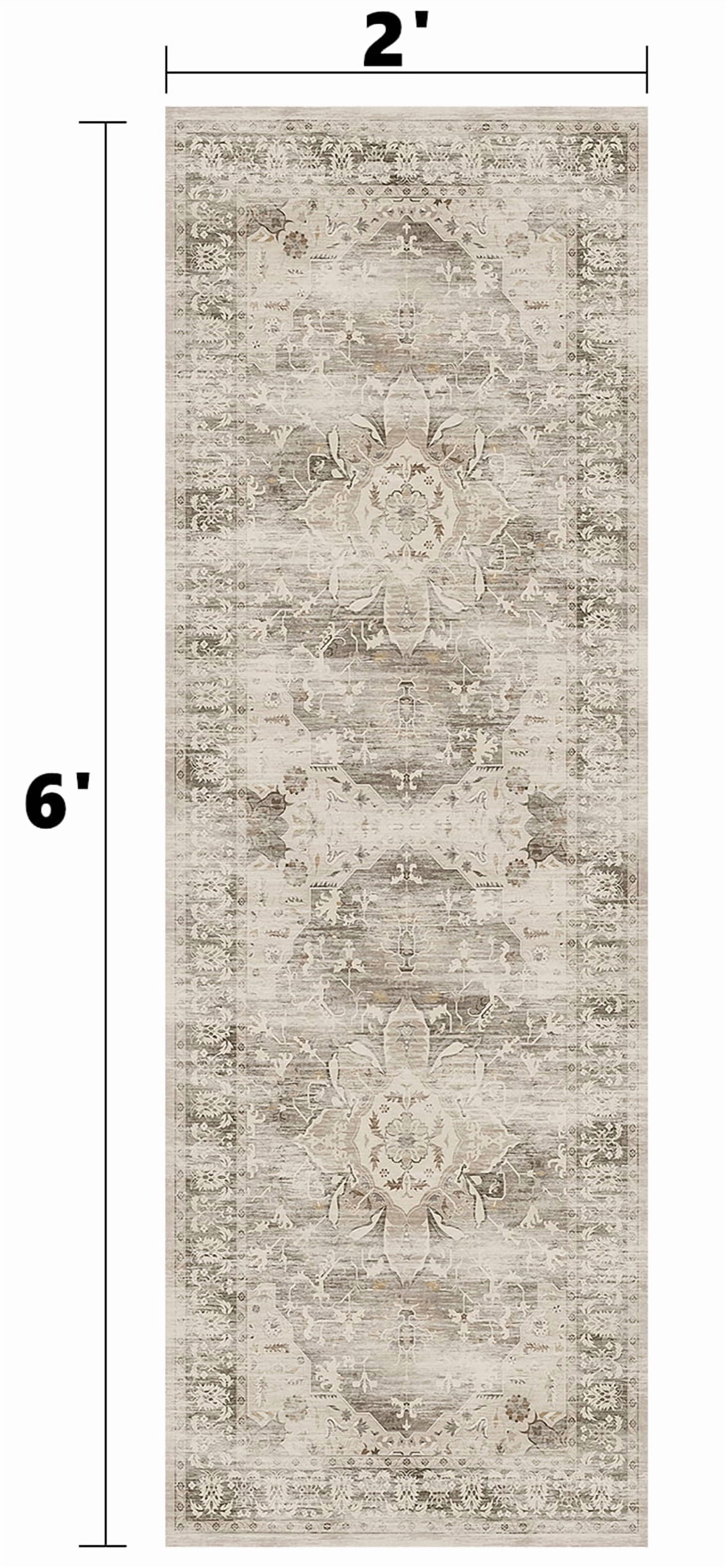 Beige Washable Runner Rugs for Entryway 2x6 Non-Slip Hallway Runner Rugs Vintage