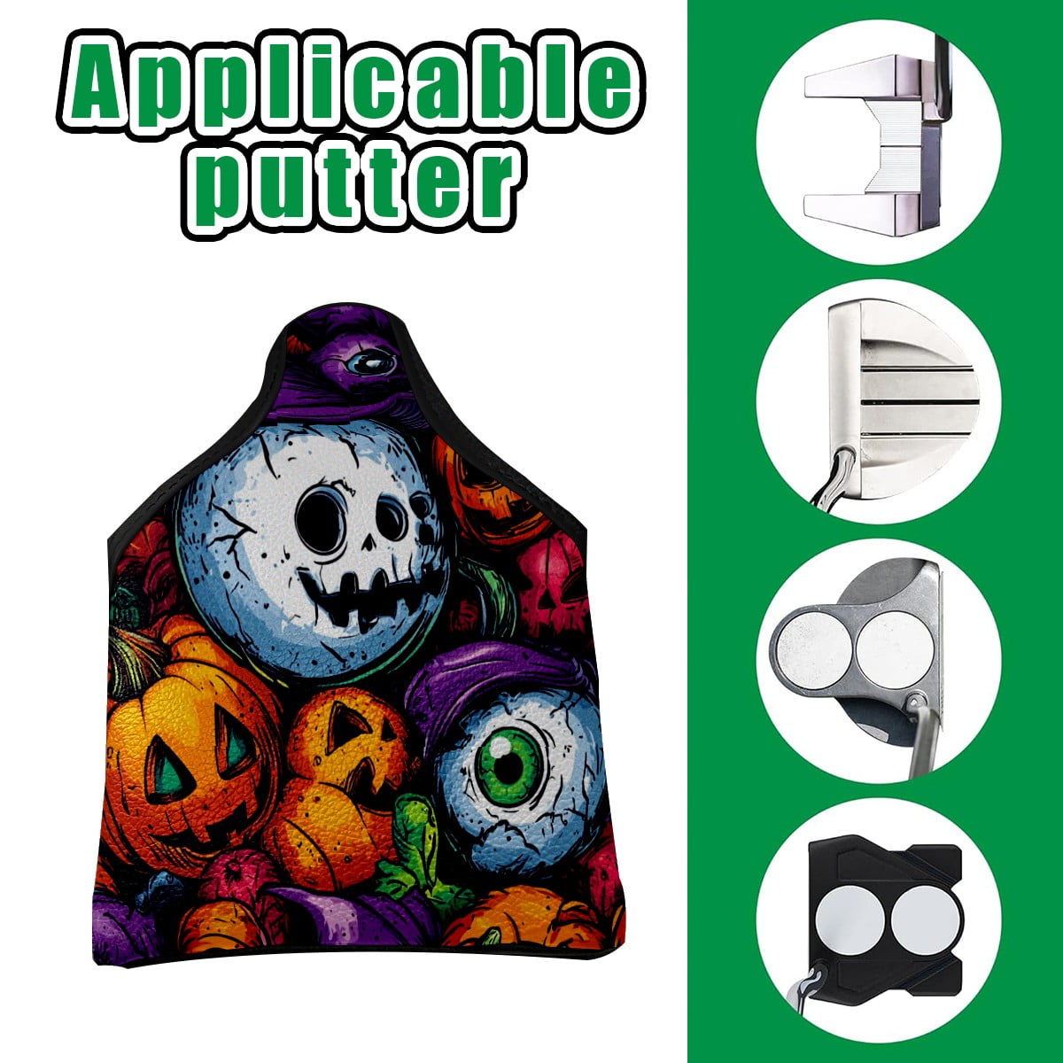 Golf Mallet Putter Cover Premium Leather Waterproof Golf Putter Head Cover with Magnetic Closure Pumpkin Eyeball