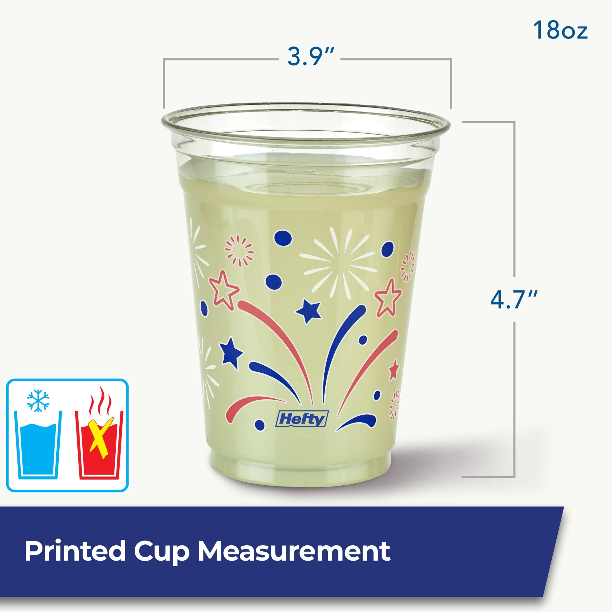Hefty Party On Disposable Plastic Party Cups, Patriotic Assorted Colors and Festive Print, 16 oz. & 18oz., 80 Count