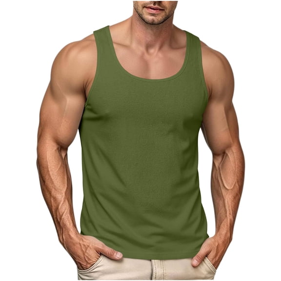 Men's Solid Color Sleeveless Tank Top for Summer Workout Gym Training Athletic Vest