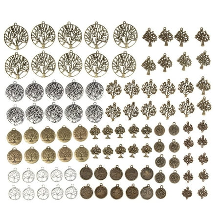 Tree Charms - 100-Piece Mixed Family Tree, Tree of Life Charms, Antique Pendants, Alloy Charms, Perfect for Accessories Keychains Bracelets Necklaces DIY, Jewelry Making, Craft, Assorted Design