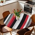 thumbnail image 2 of Black Red Stripes Elastic Fitted Round Table Cover Striped Waterproof Outdoor Tablecloth for Holiday Party, Picnic, Patio & Dining Fits Tables Up to 45"-54", 2 of 8