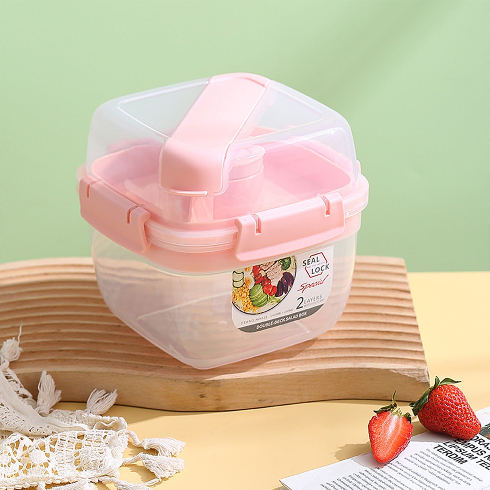 Salad Lunch Container for Adult, Lunch Box with Multiple Compartments, Salad Bowl, Bento Style Tray, for Work Outdoor Indoor Camping 6.2X6.2X5.6in