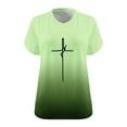 thumbnail image 3 of OKBOP Womens Tops Under $5 Green V-Neck Short Sleeve Gradient Crucifix T-Shirts Plus Size Ladies Shirts, 3 of 3